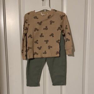 Kids Tan and Green Shirt and Pants Set